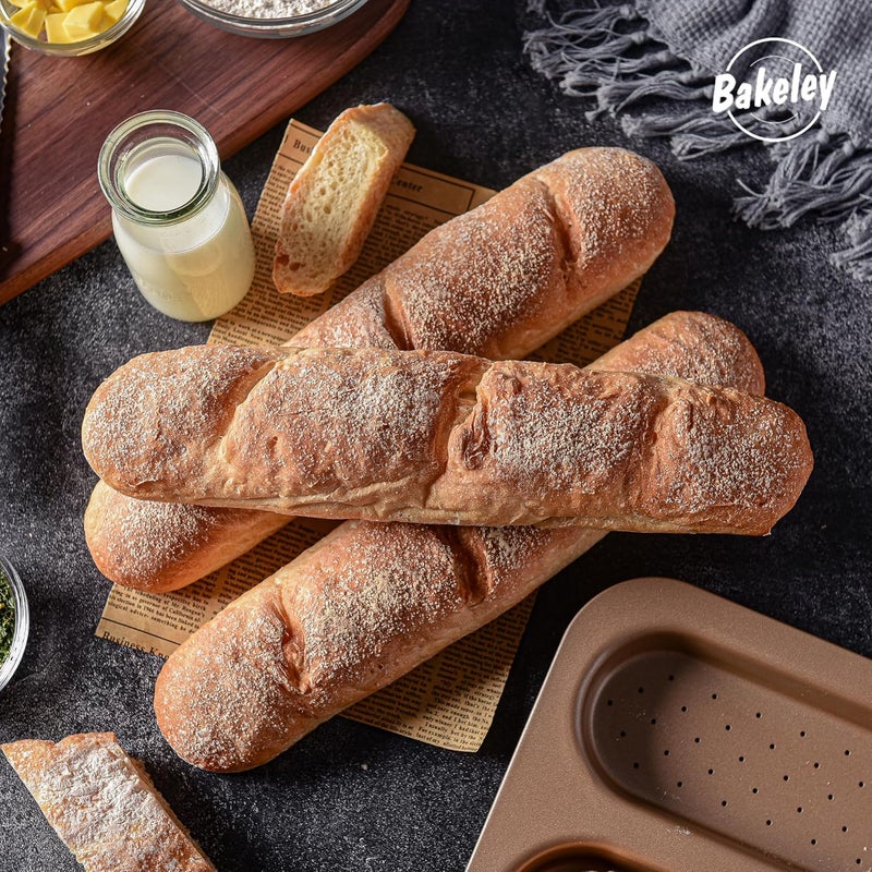 Bakeley French Bread Baking Pan, 3 Wave Non Stick Baguette Pan for Oven, Metal Loaf Pan for Toast Cooking 15." x 12.6" (Champagne Gold) - Image 5